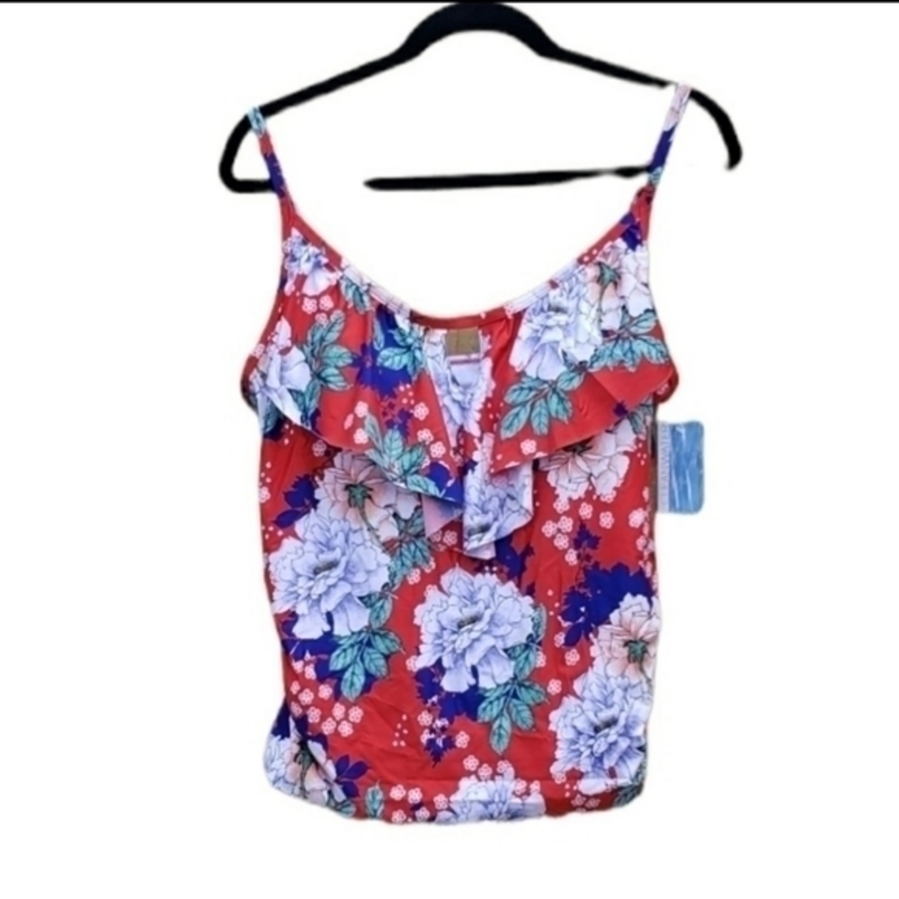 Cleanwater Floral Adjustable Swimsuit‎ Bandeau Top Blouse XL NWT